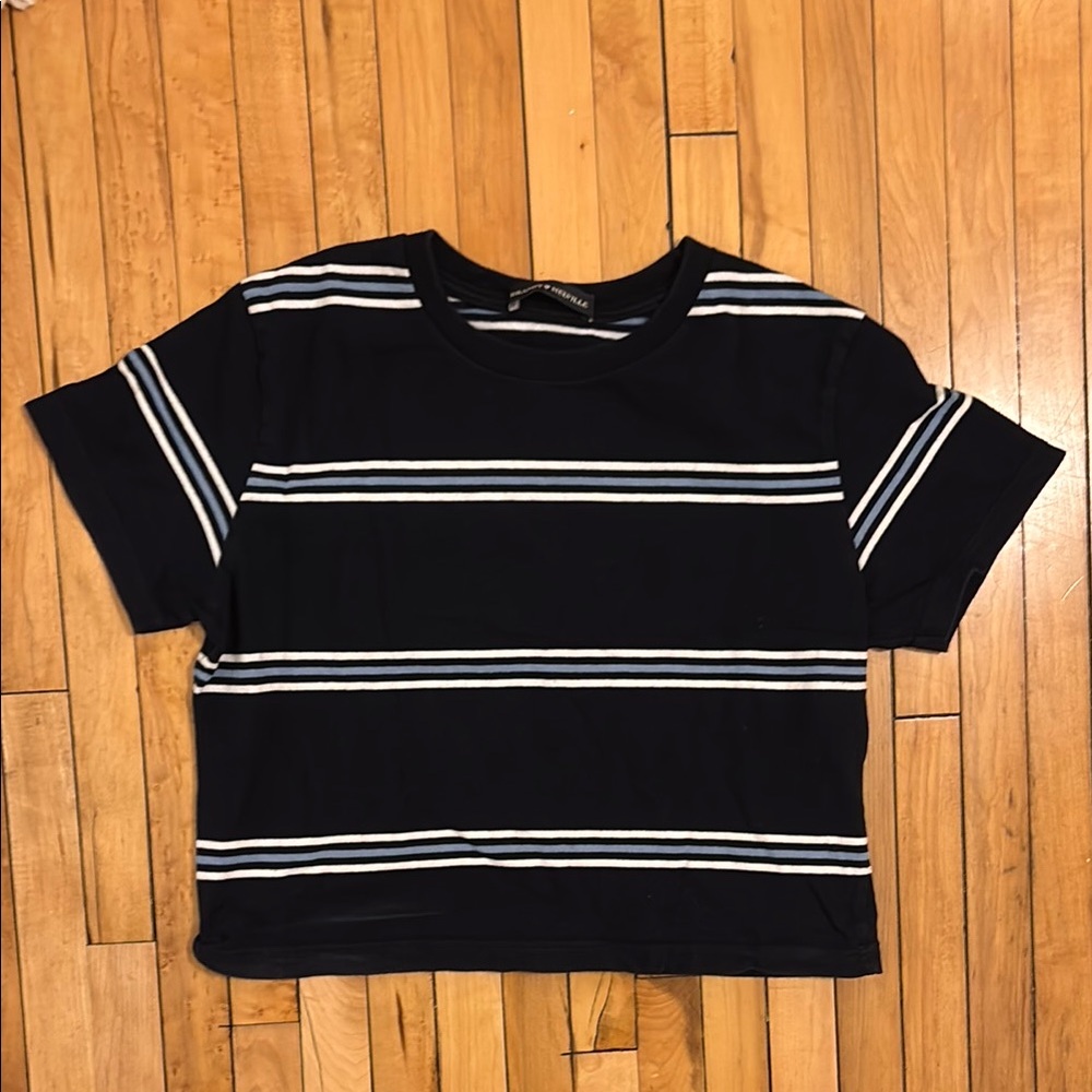 Brandy Melville Navy and White Striped Tee
